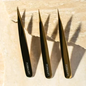 Permalift Sharp Tweezer Gold Collection features precision tip tweezers in gold finish, perfect for detailed brow shaping tasks