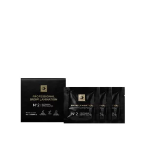 Brow Code Neutralising Setting Solution Step 2 in sleek black sachets, essential for setting brow hairs in place during the lamination process