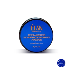 Élan Ultramarine Eyebrow Bleaching Powder in a 10 g container, designed for professional eyebrow lightening with a vivid blue and gold packaging