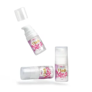 Pink Flash Drop Viscosity Controller bottles displayed in dynamic positions, showcasing the compact 8 ml pump bottle with pink and gold label design for lash and brow lifting treatments