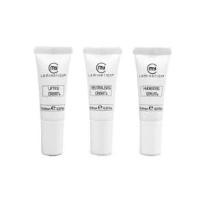 My Lamination Lash Lift System 3-step kit including Lifting Cream, Neutralising Cream, and Hydrating Serum in 10ml tubes for professional lash lamination treatments